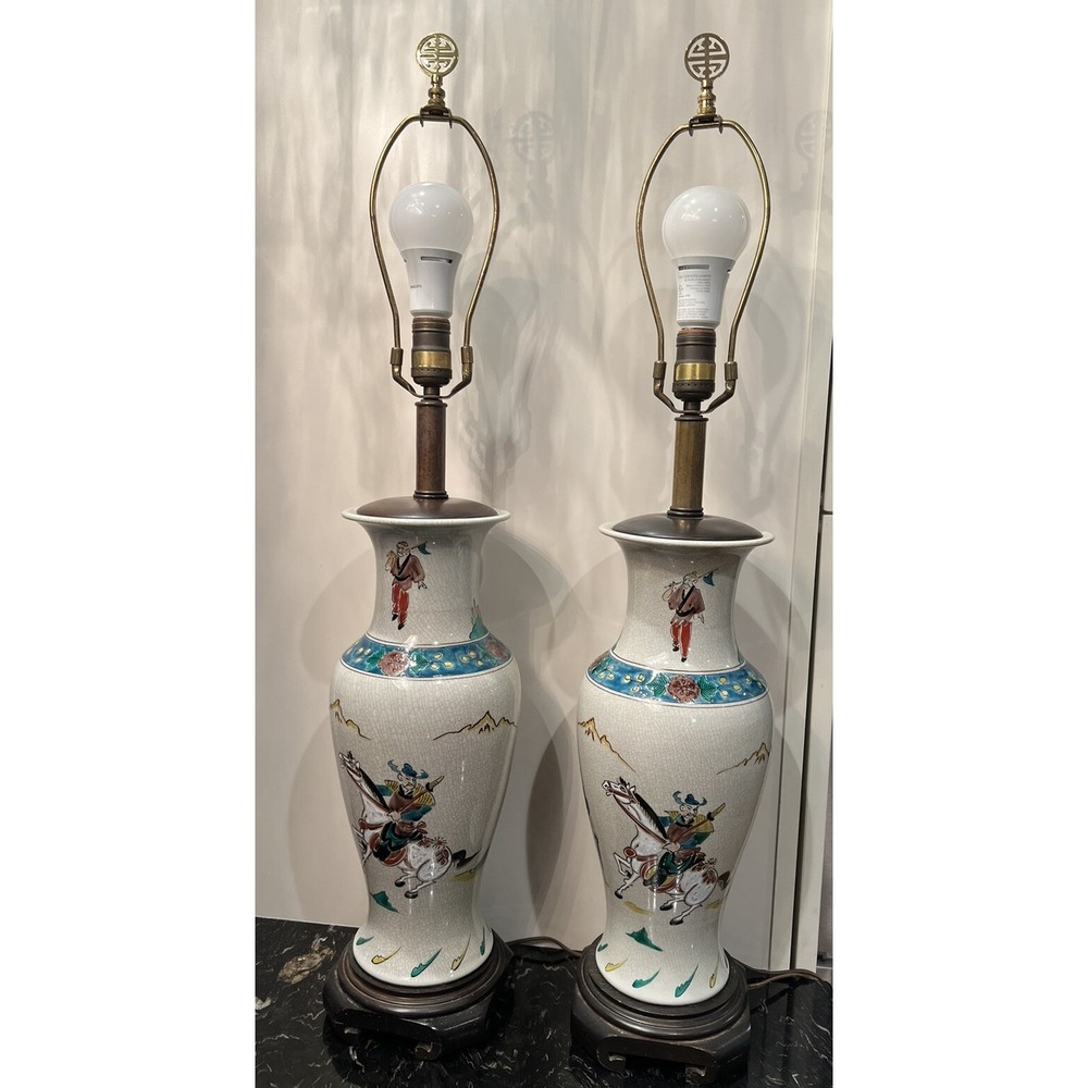 2 Vintage Large Frederick Cooper Samurai Table Lamps 3 Way 33.5" Tall